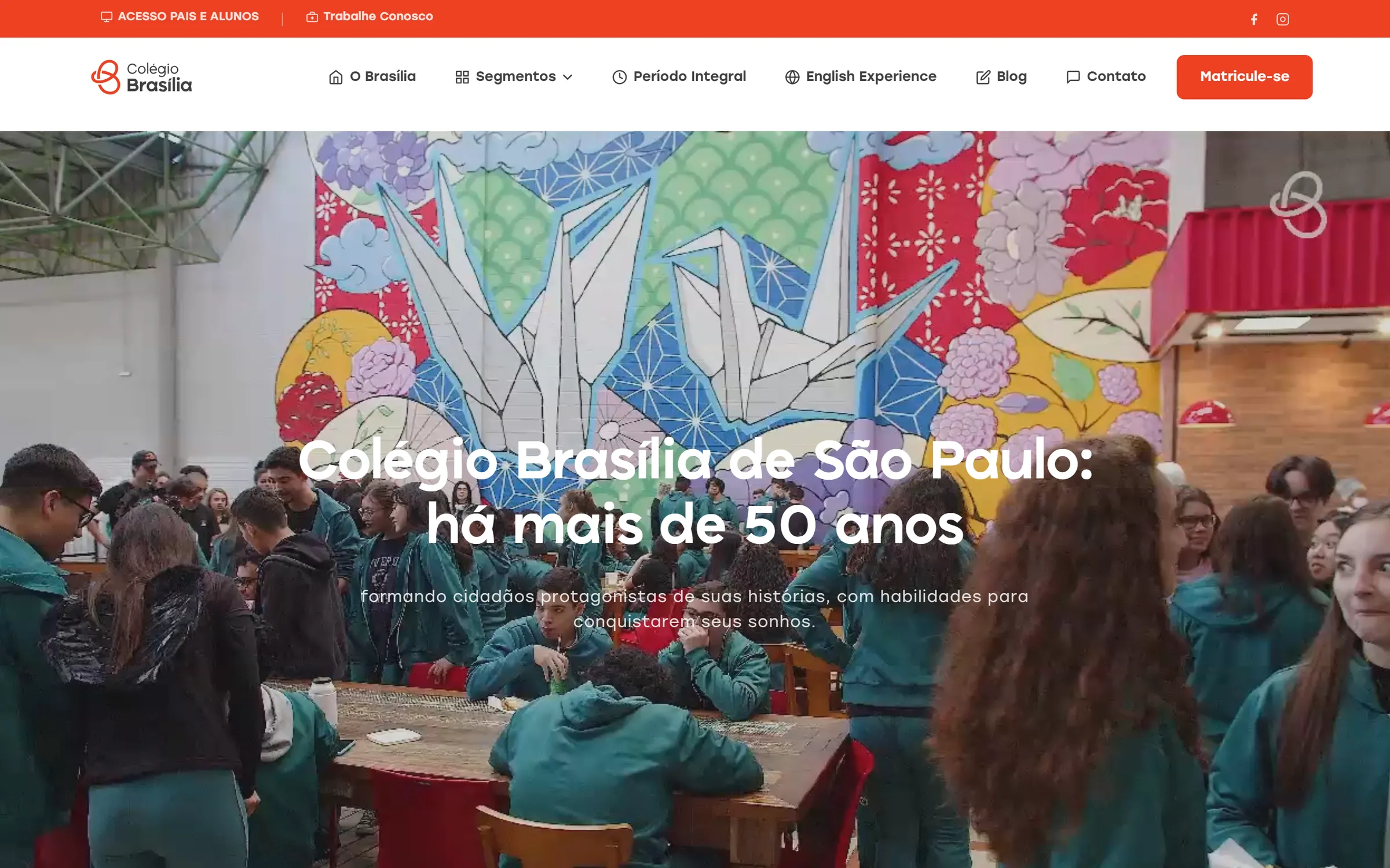 Página inicial do site Colégio Brasília de São Paulo