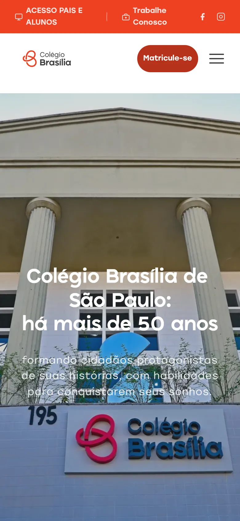 Site do Colégio Brasília de São Paulo no celular