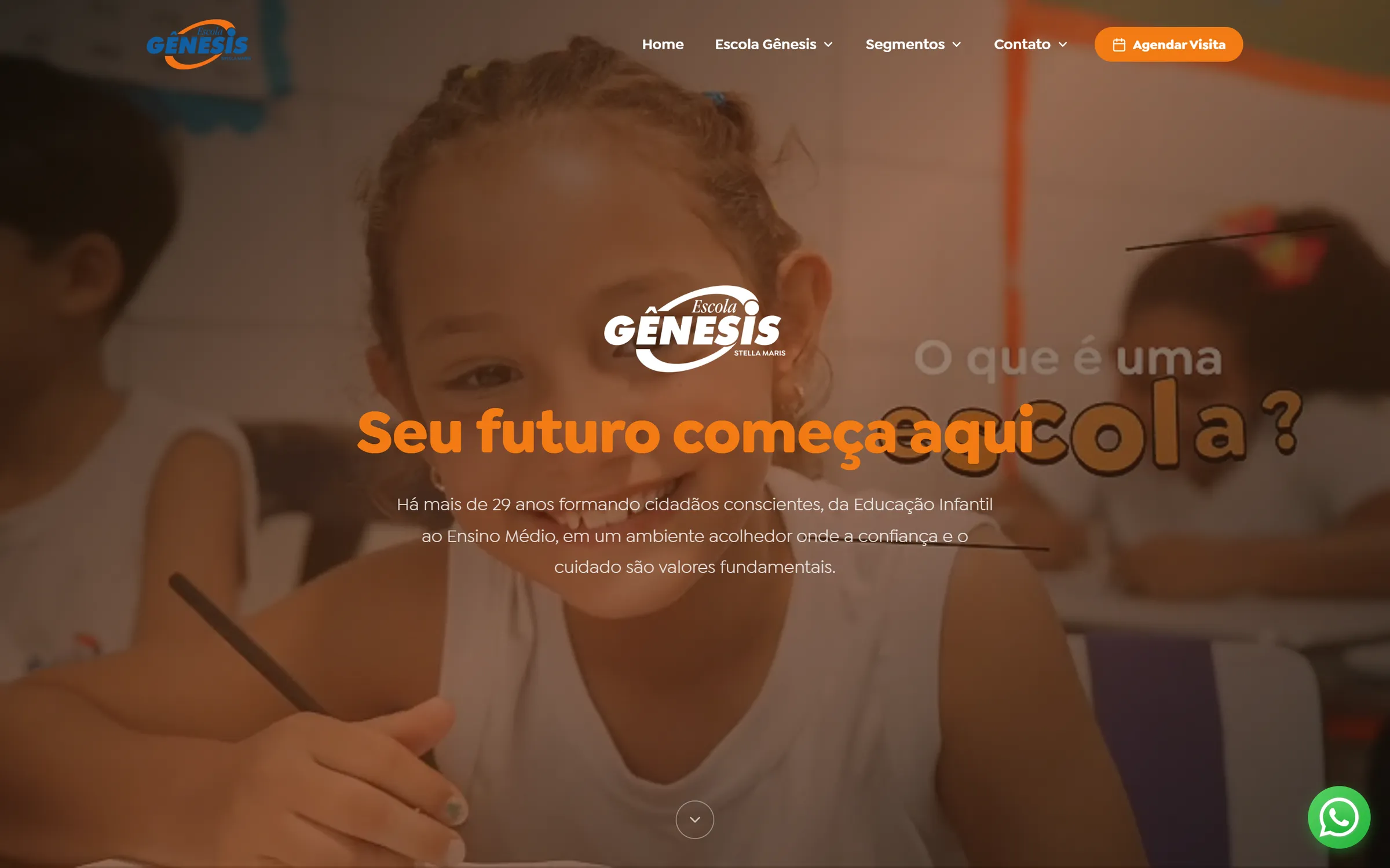 Página inicial do site Escola Gênesis