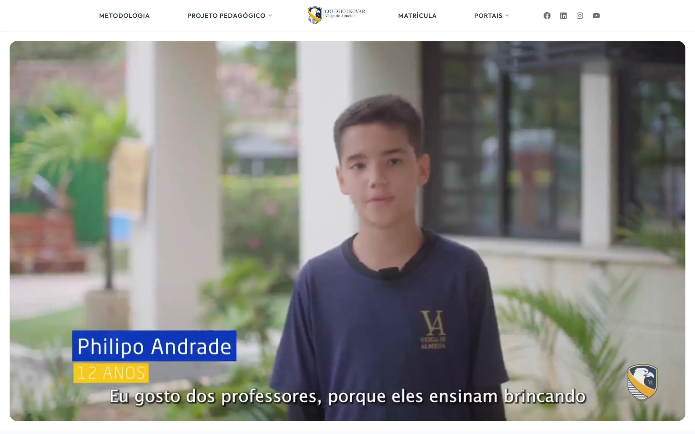 Página inicial do site Colégio Inovar Veiga de Almeida