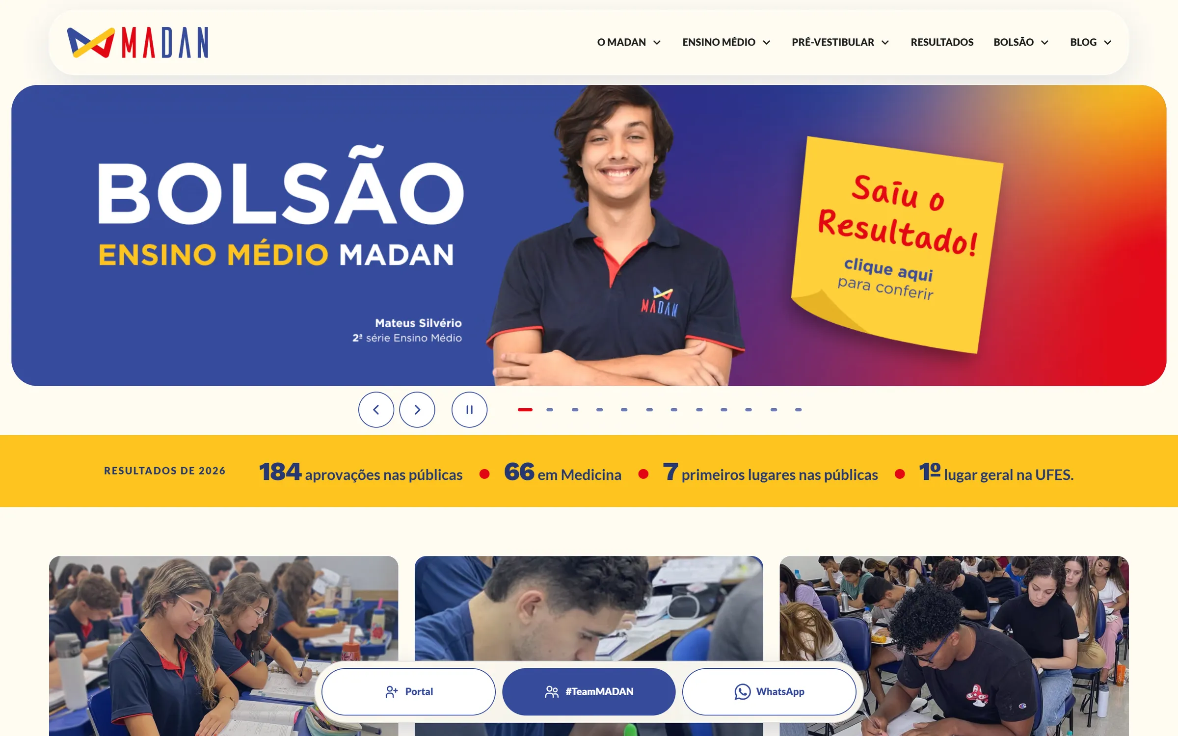 Página inicial do site MADAN